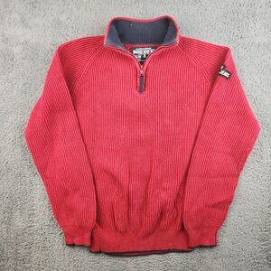 Y2K Nautica Jeans Quarter Zip Sweater Mens Large Red Navy Blue Ribbed Cotton